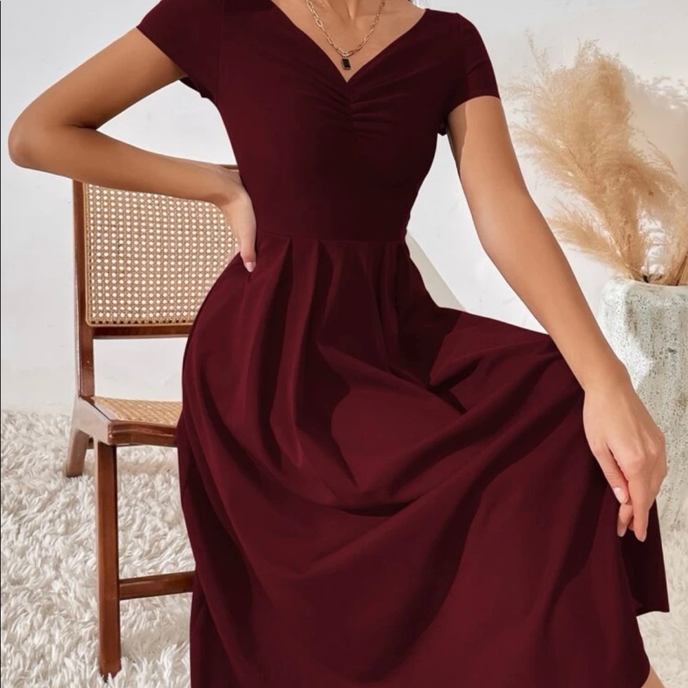 shein ruched pleated detail a-line dress